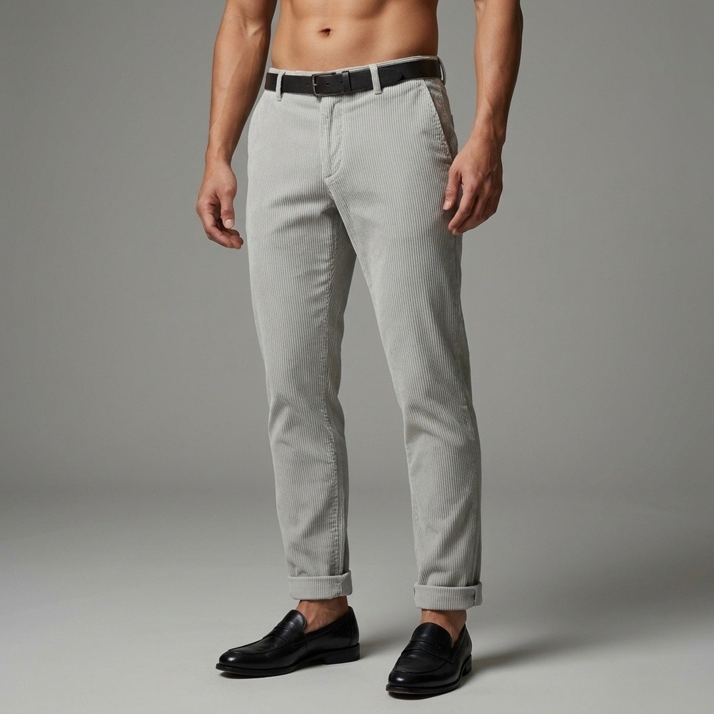 Luis Trenker Mens Gray Corduroy Pants Made in Italy Stretch Cuffed Trousers 32